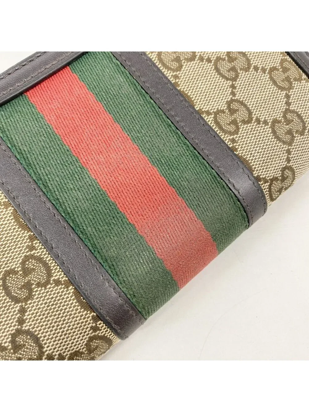 Gucci Wallet GG Canvas Sherry Line Brown Gold